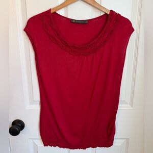 7/$21 | Outback Red Women's Short Sleeve Dressy Top with Ruffle Rounded Collar